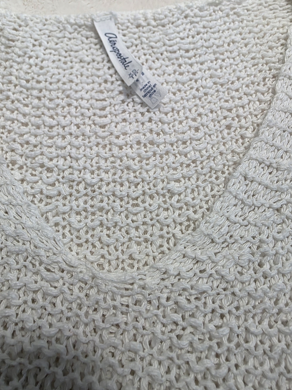Aeropostale Cream Open-Weave V-Neck Sweater